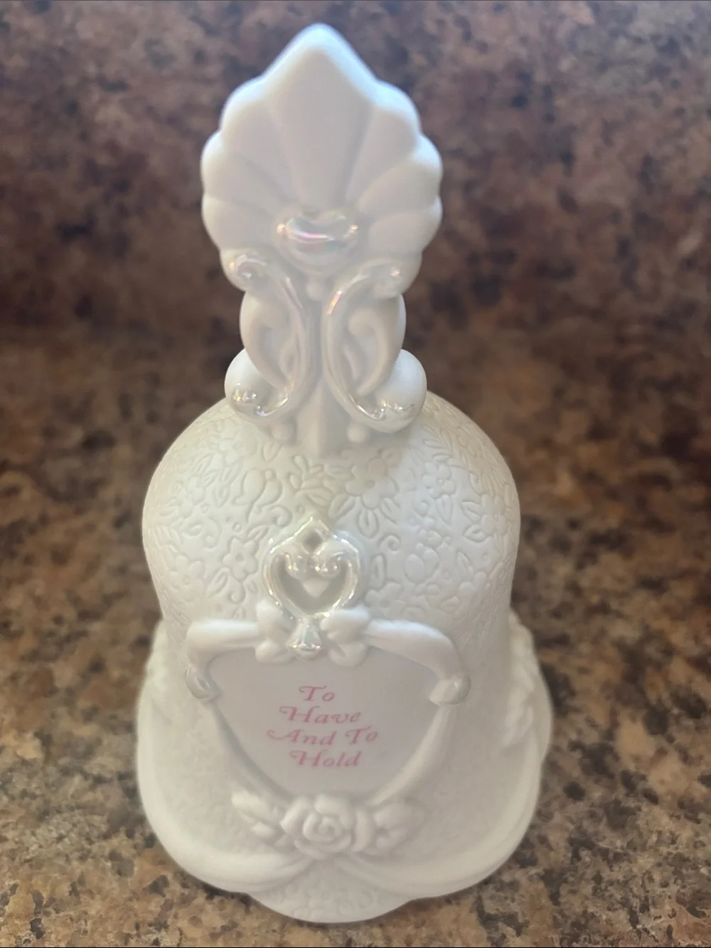 Vintage Happy Anniversary White Decorative Porcelain Bell with Floral Accent